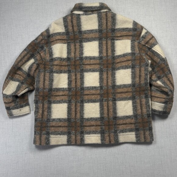 Zara Plaid Wool Blend Overshirt Jacket Brown Cream Button-Down Pockets Size XXL - Picture 2 of 14